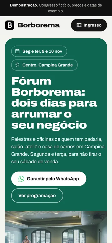 Tela de celular do modelo Fórum Borborema