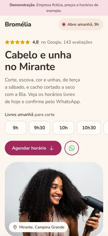Tela de celular do modelo Bromélia Salão