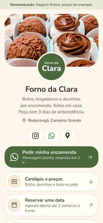 Tela de celular do modelo Forno da Clara