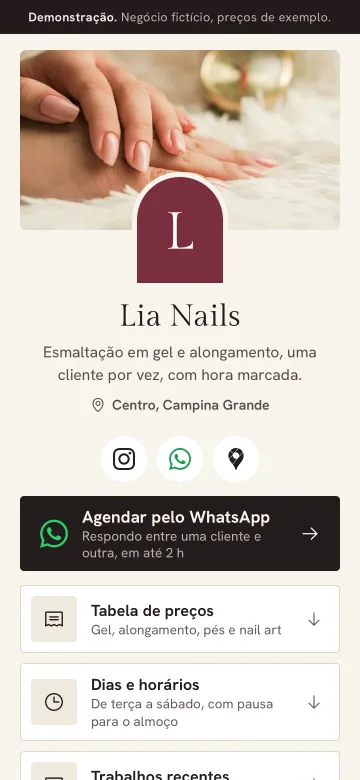 Tela de celular do modelo Lia Nails