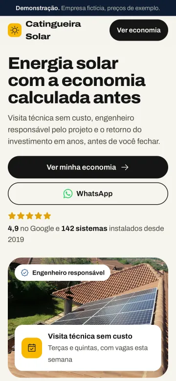Tela de celular do modelo Catingueira Solar