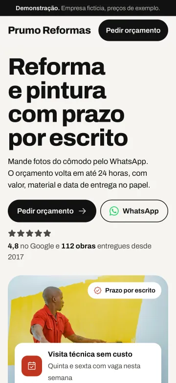 Tela de celular do modelo Prumo Reformas