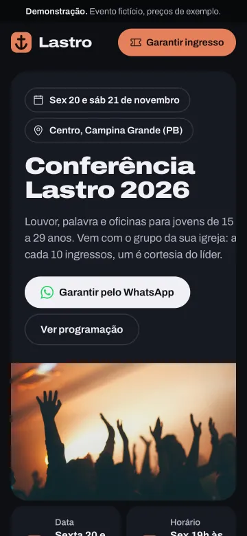 Tela de celular do modelo Conferência Lastro