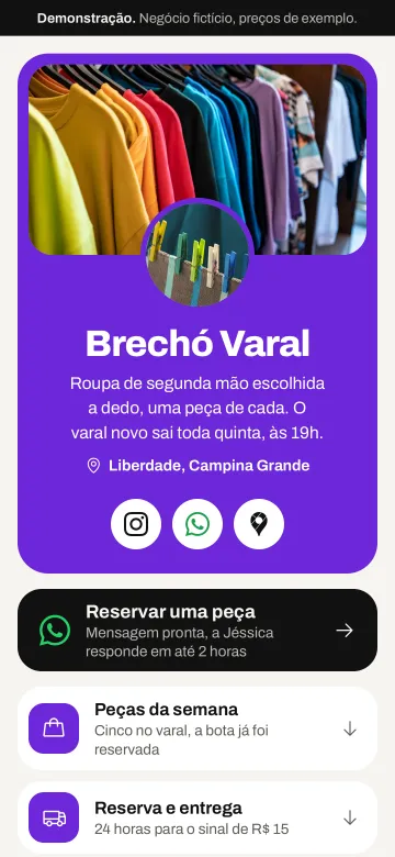 Tela de celular do modelo Brechó Varal