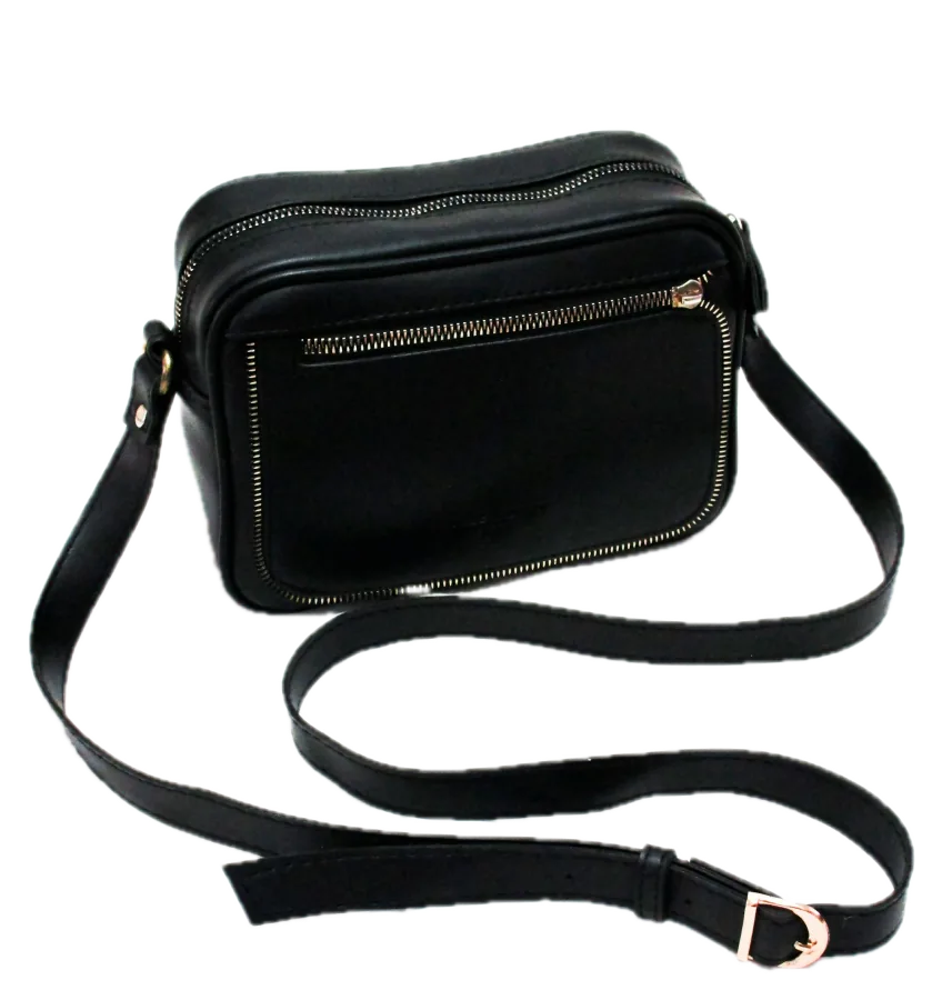 Bolsa transversal pequena de couro preto